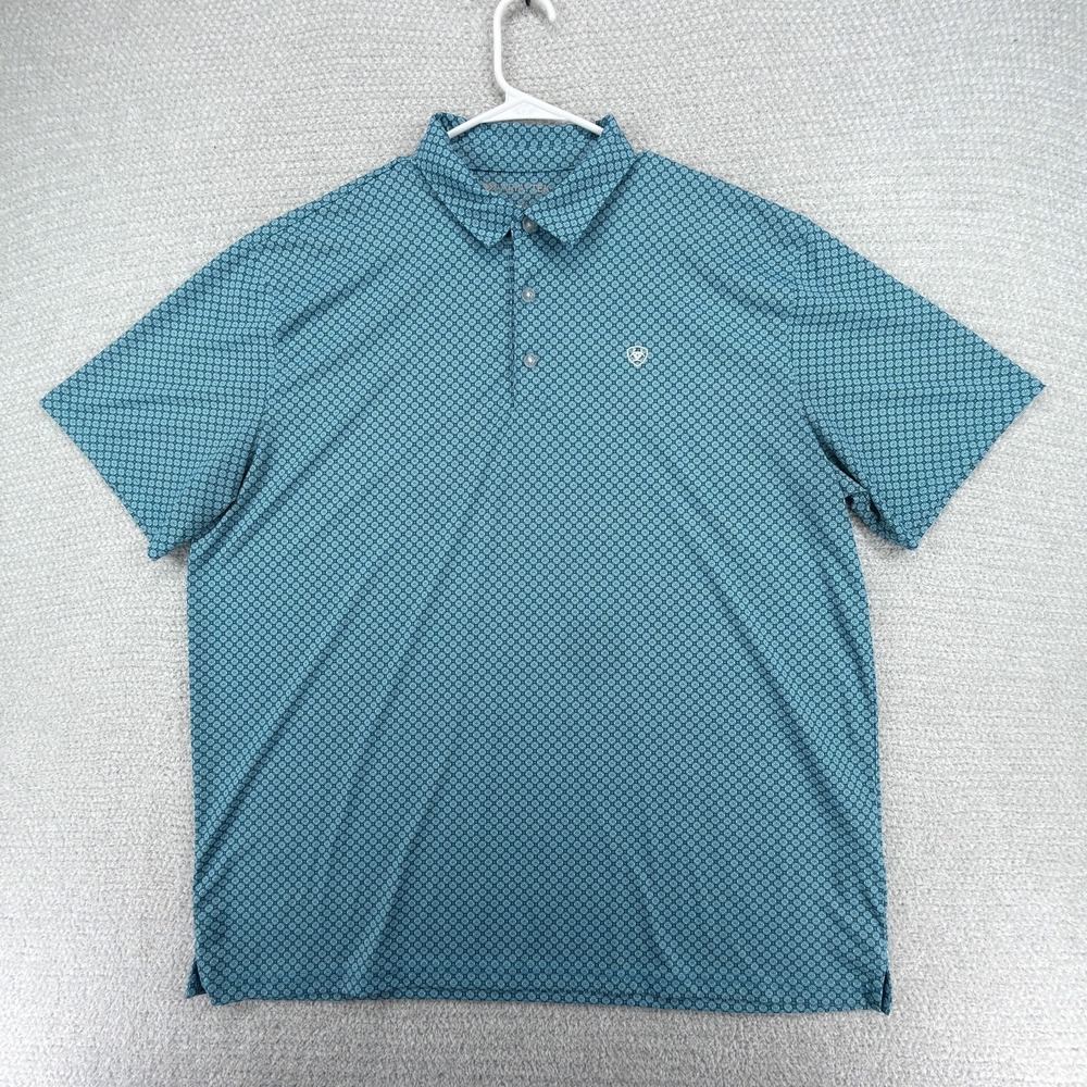 Ariat Tek Polo Shirt Mens XL Green Geometric AOP Golf Performance Wicking Tech
